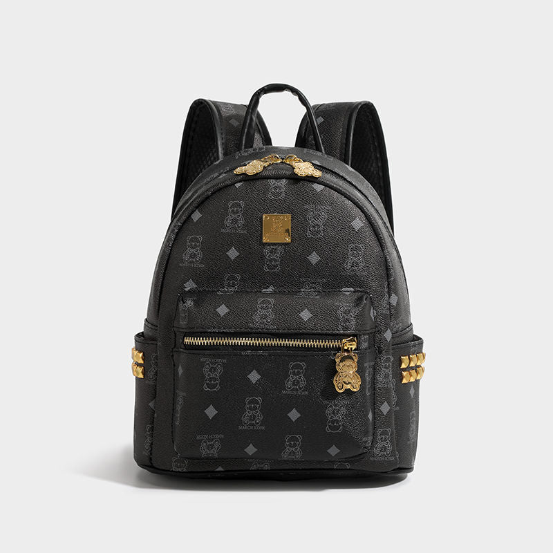 กระเป๋าเป้ลายหมีเพชรหัวเข็มขัดทองซิป/4 สี