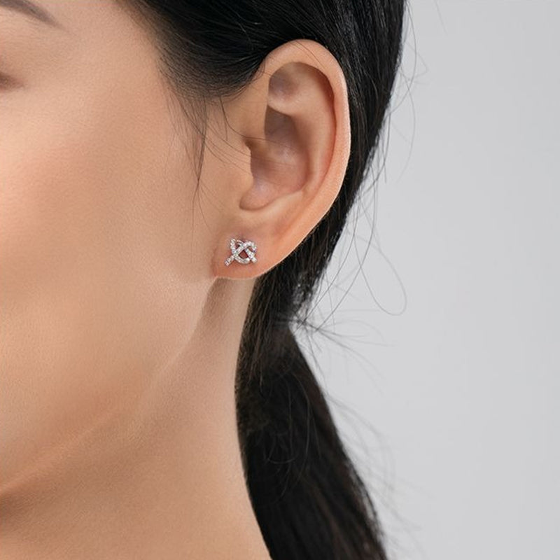 ต่างหูรูปกางเขนรูปหัวใจประดับเพชรไมโครเพ้นท์สไตล์หรูหรา