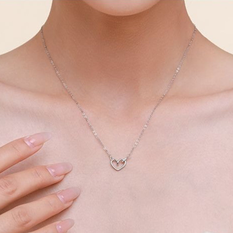 微鑲鑽心型鏤空愛心鎖骨項鍊吊墜