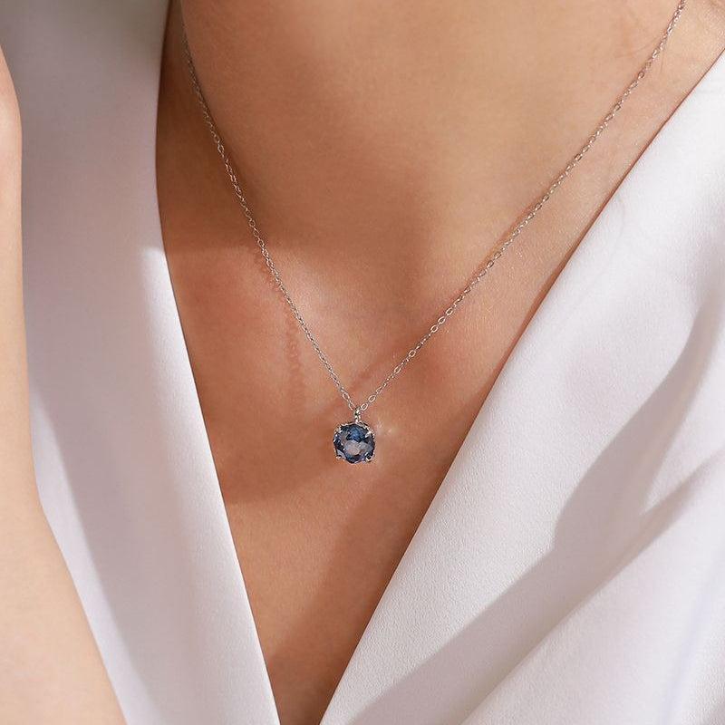 氣質優雅玫瑰切藍吊墜鎖骨項鍊