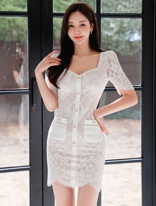 Super slim, elegant and sweet short one-piece lady dress