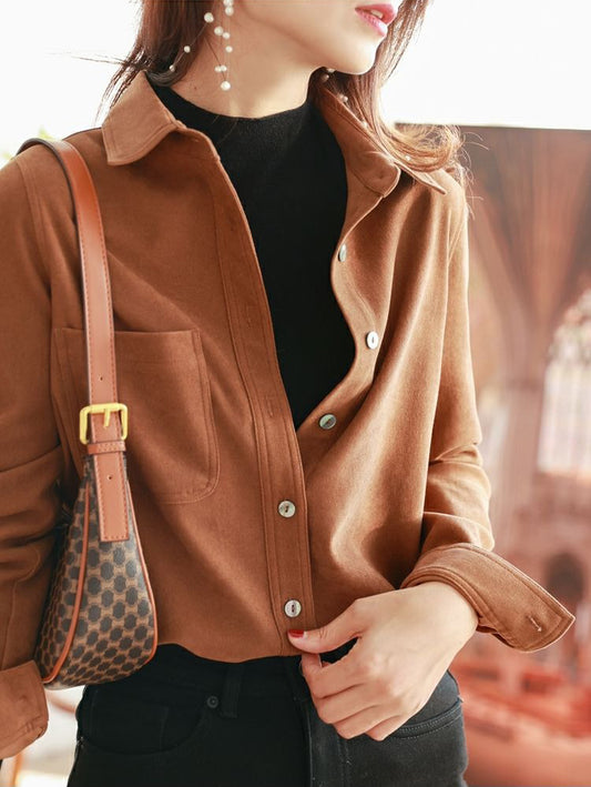 Short front and long back textured thick shirt jacket