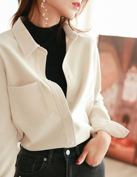 Short front and long back textured thick shirt jacket