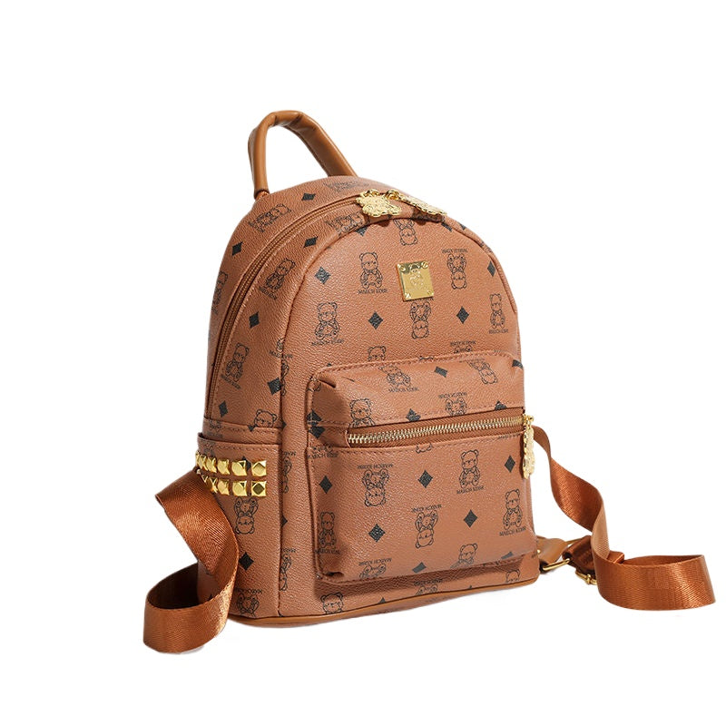 กระเป๋าเป้ลายหมีเพชรหัวเข็มขัดทองซิป/4 สี