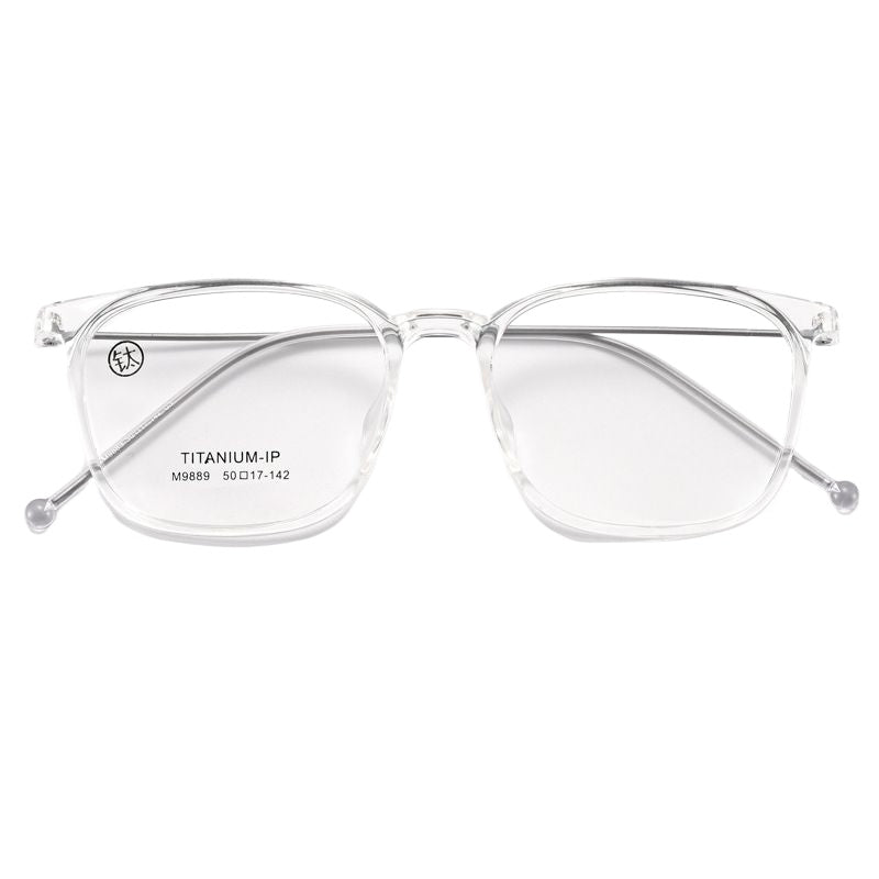 แว่นตากรอบสี่เหลี่ยมไททาเนียมบริสุทธิ์โปร่งใสและมีศิลปะ น้ำหนักเบามาก / 6 สี