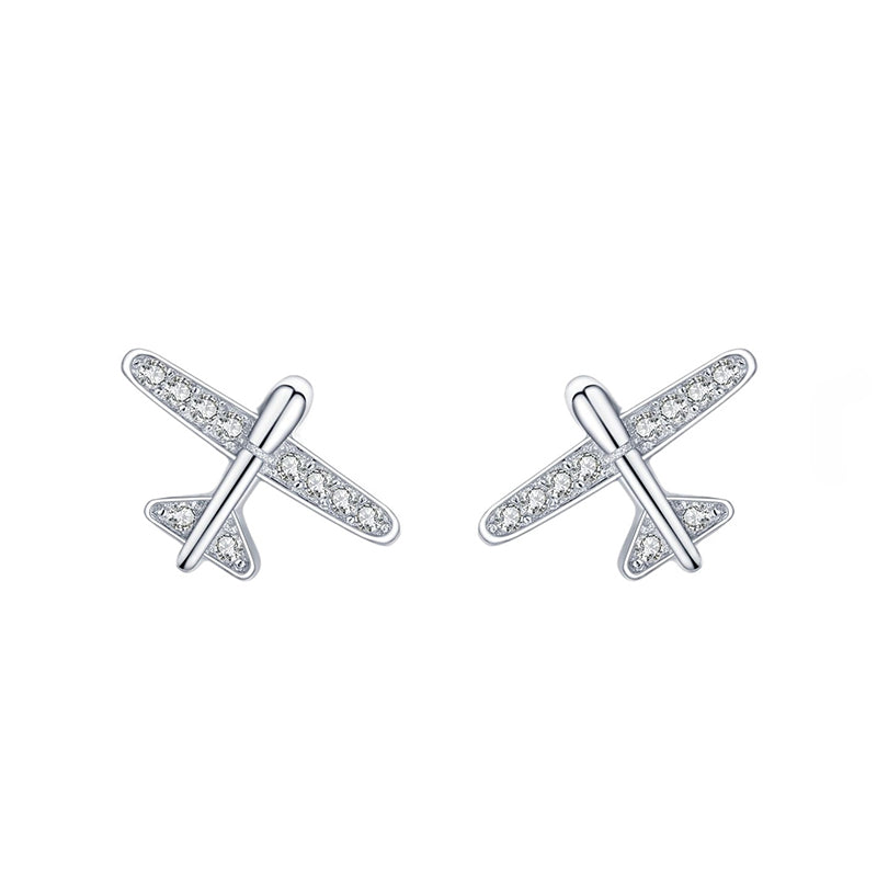 ต่างหูเครื่องบินประดับเพชรหรูหราและเรียบง่าย