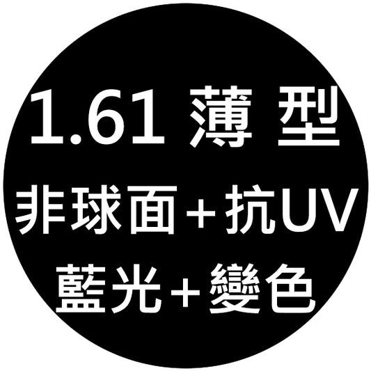 【1.61薄型非球面+抗UV+藍光+變灰鏡片】範圍:近視-1000/遠視+600/散光-200內_客製化商品恕不提供退換貨