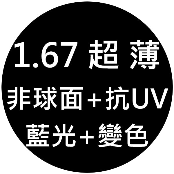 【1.67超薄型非球面+抗UV+藍光+變灰鏡片】範圍:近視-1200/遠視+600/散光-200內_客製化商品恕不提供退換貨