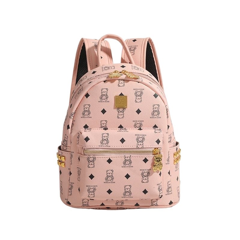 กระเป๋าเป้ลายหมีเพชรหัวเข็มขัดทองซิป/4 สี