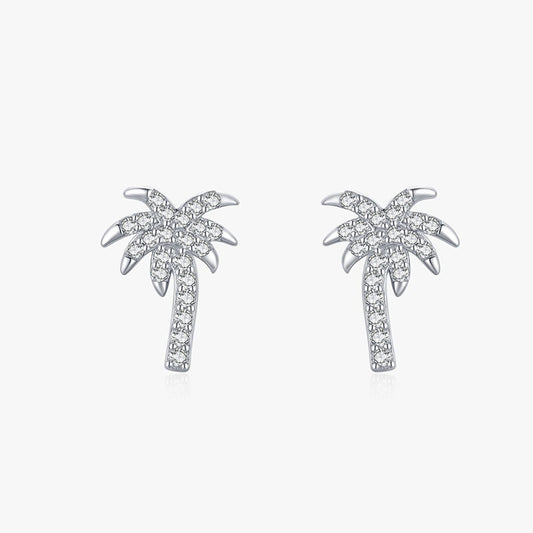 Small Fresh Micro-Paved Diamond Silver Coconut Tree Earrings