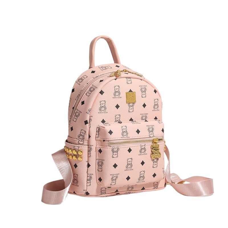 กระเป๋าเป้ลายหมีเพชรหัวเข็มขัดทองซิป/4 สี