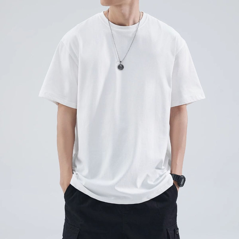 เสื้อยืดคอกลมแขนสั้น ทรงหลวม สีพื้น / 3 สี