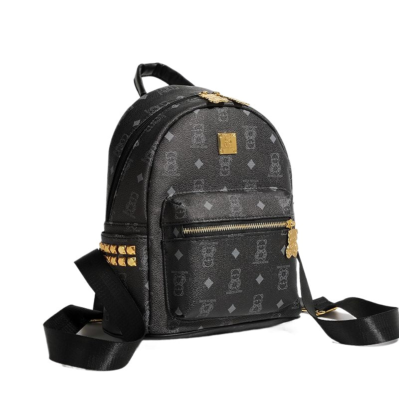 กระเป๋าเป้ลายหมีเพชรหัวเข็มขัดทองซิป/4 สี