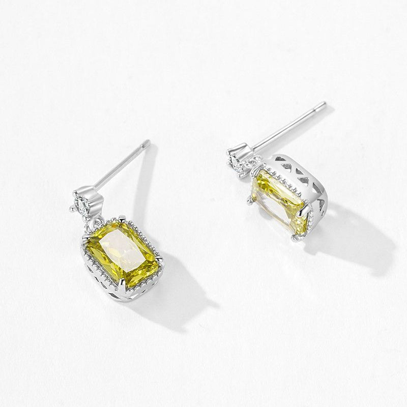 ชุดเครื่องประดับสร้อยคอและต่างหูพร้อมจี้คริสตัลสีเหลืองมะกอกสุดหรู