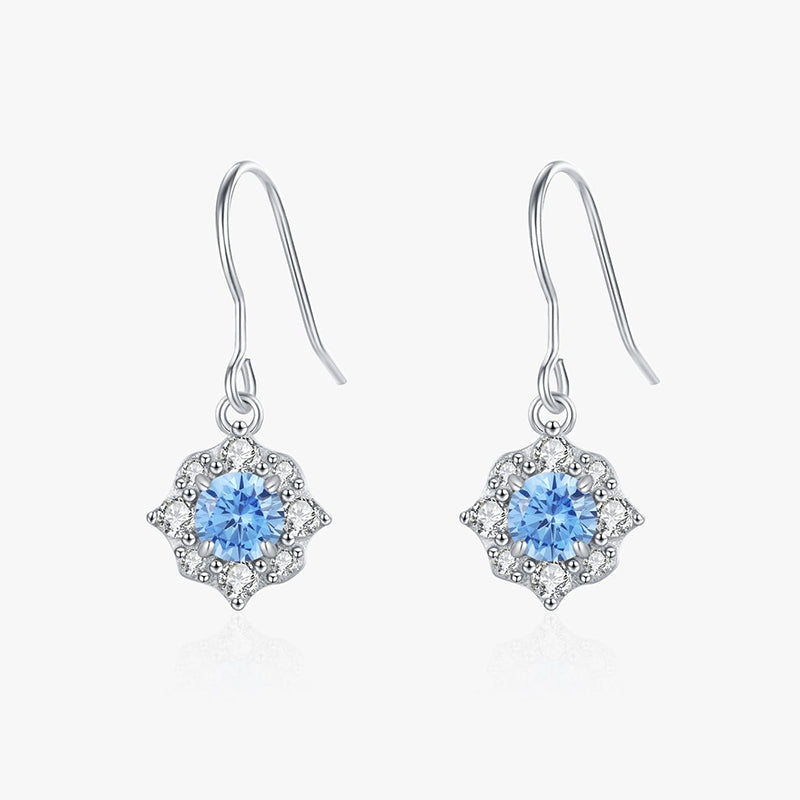 Light Luxury Style Navy Blue Zircon Elegant Flower Earrings
