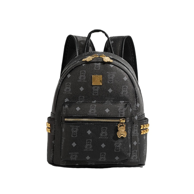 กระเป๋าเป้ลายหมีเพชรหัวเข็มขัดทองซิป/4 สี