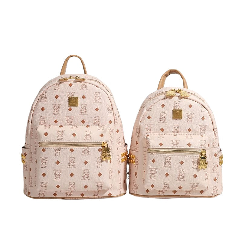 กระเป๋าเป้ลายหมีเพชรหัวเข็มขัดทองซิป/4 สี