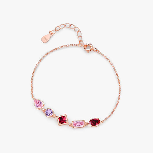 高級感奢華玫瑰金粉紫鋯石手鍊