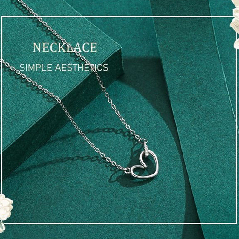 微鑲鑽心型鏤空愛心鎖骨項鍊吊墜