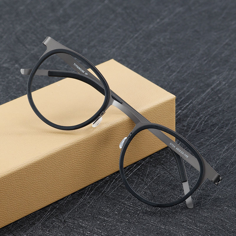 กรอบแว่นสายตาสั้นทรงกระดองเต่าทรงกลมสไตล์เรโทร น้ำหนักเบาพิเศษ ไททาเนียมบริสุทธิ์ / 4 สี