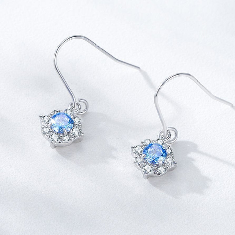 Light Luxury Style Navy Blue Zircon Elegant Flower Earrings