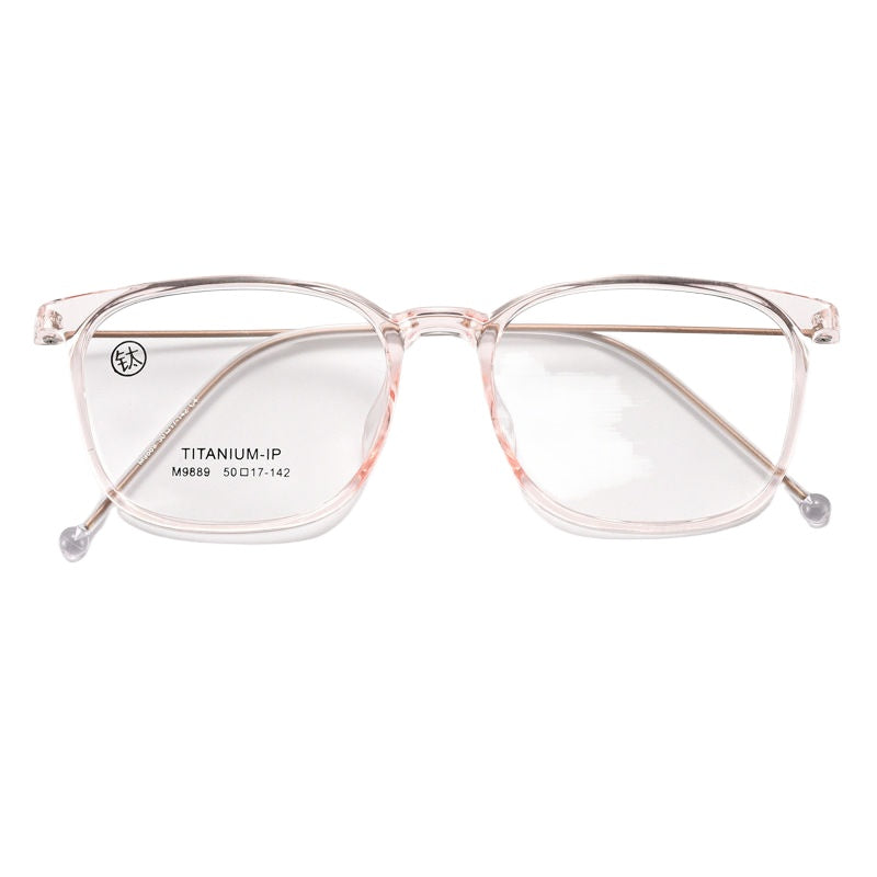 แว่นตากรอบสี่เหลี่ยมไททาเนียมบริสุทธิ์โปร่งใสและมีศิลปะ น้ำหนักเบามาก / 6 สี