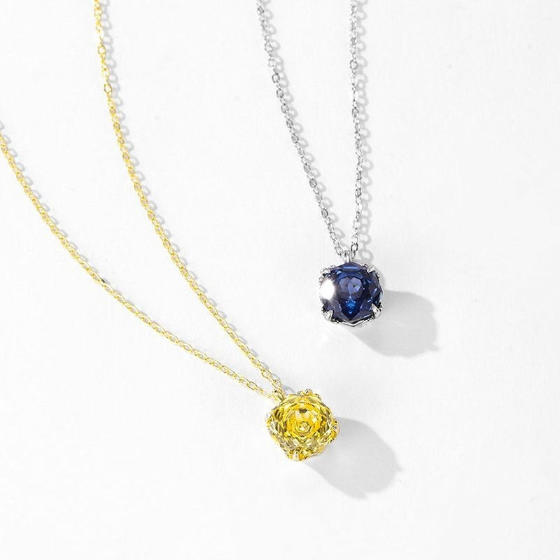 氣質優雅玫瑰切藍吊墜鎖骨項鍊