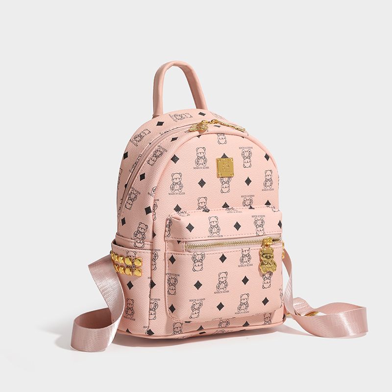 กระเป๋าเป้ลายหมีเพชรหัวเข็มขัดทองซิป/4 สี