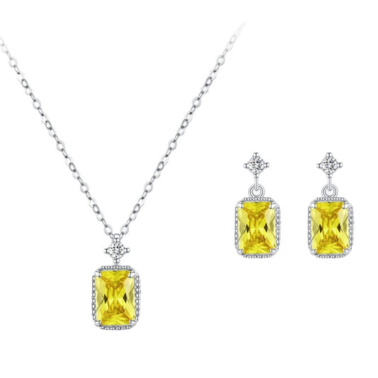 奢華橄欖黃水晶鋯石吊墜項鍊耳環珠寶套裝