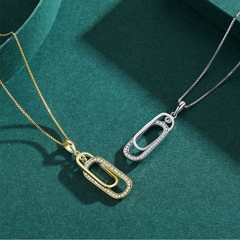 สร้อยคอจี้แหวนคู่แบบโซ่ไขว้สไตล์ย้อนยุคเรียบง่าย