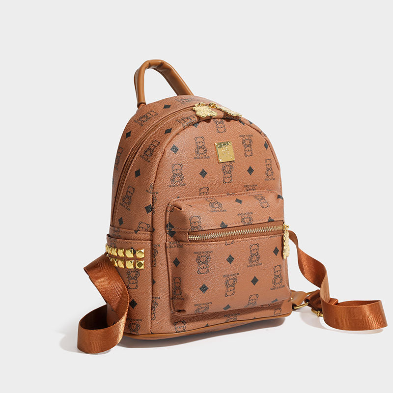 กระเป๋าเป้ลายหมีเพชรหัวเข็มขัดทองซิป/4 สี