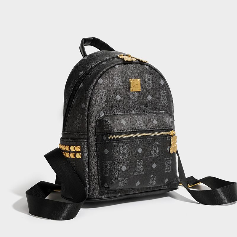 กระเป๋าเป้ลายหมีเพชรหัวเข็มขัดทองซิป/4 สี