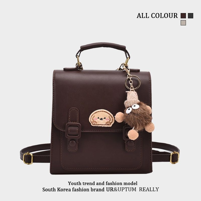 กระเป๋าเป้สะพายหลังแบบมีหัวเข็มขัดสีน้ำตาลสไตล์เรโทรเรียบง่าย / 3 สี