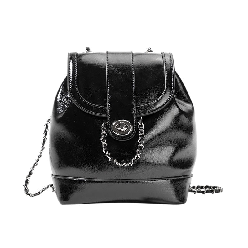 休閒小香風銀扣鏈條雙肩手提水桶包/2色