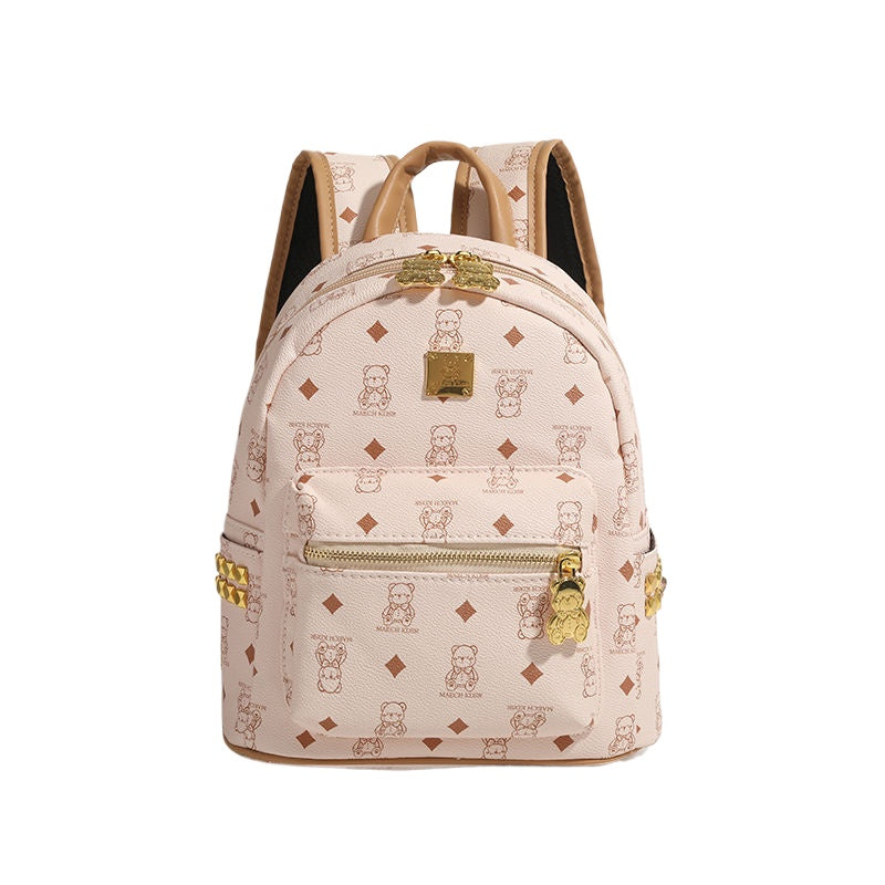 กระเป๋าเป้ลายหมีเพชรหัวเข็มขัดทองซิป/4 สี