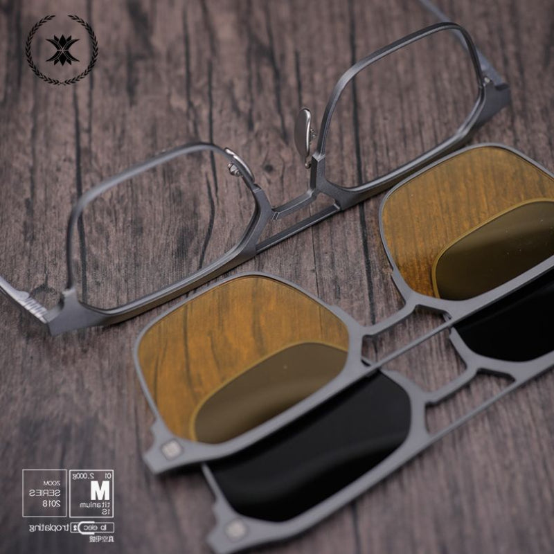 純鈦磁吸飛行雙樑鋁鎂套鏡眼鏡框/2色