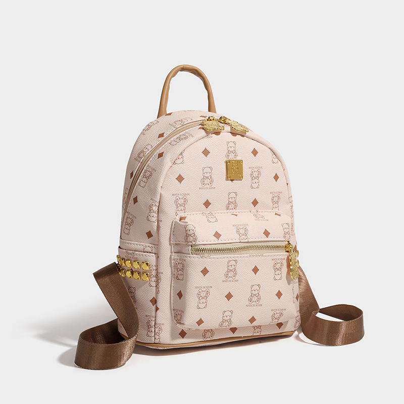 กระเป๋าเป้ลายหมีเพชรหัวเข็มขัดทองซิป/4 สี