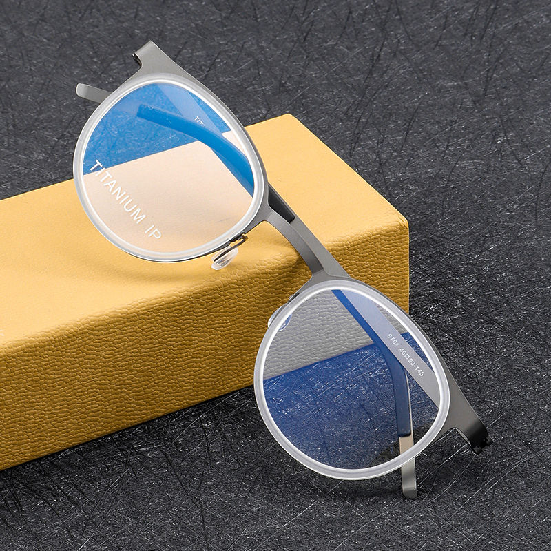 กรอบแว่นสายตาสั้นทรงกระดองเต่าทรงกลมสไตล์เรโทร น้ำหนักเบาพิเศษ ไททาเนียมบริสุทธิ์ / 4 สี