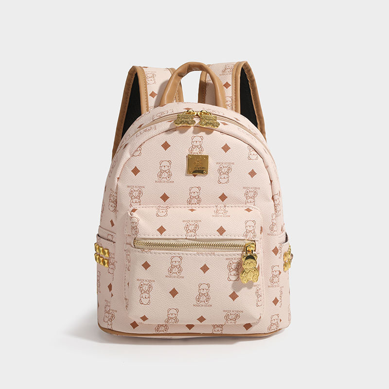 กระเป๋าเป้ลายหมีเพชรหัวเข็มขัดทองซิป/4 สี