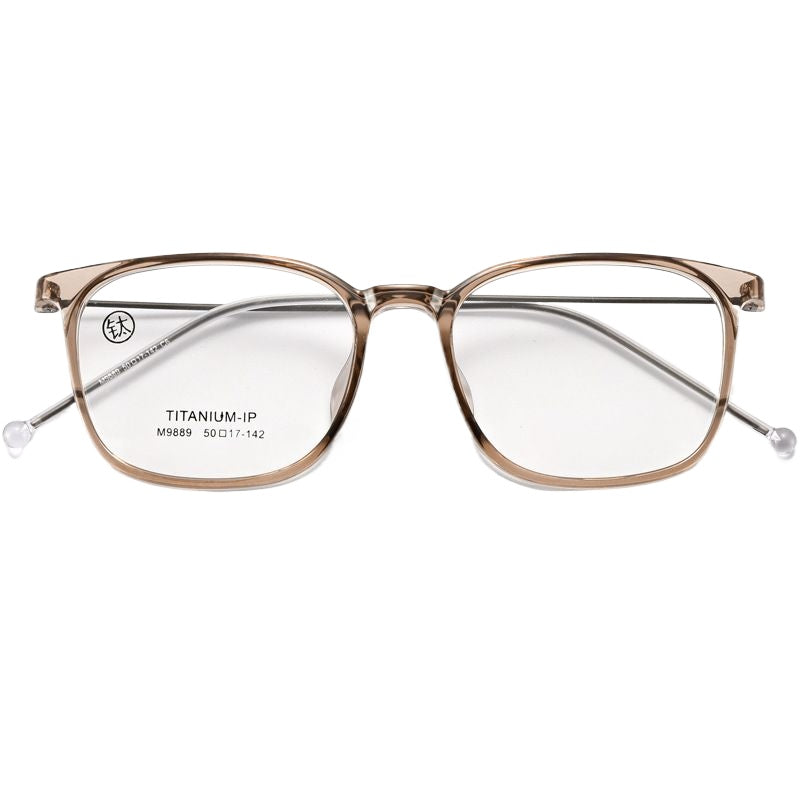 แว่นตากรอบสี่เหลี่ยมไททาเนียมบริสุทธิ์โปร่งใสและมีศิลปะ น้ำหนักเบามาก / 6 สี