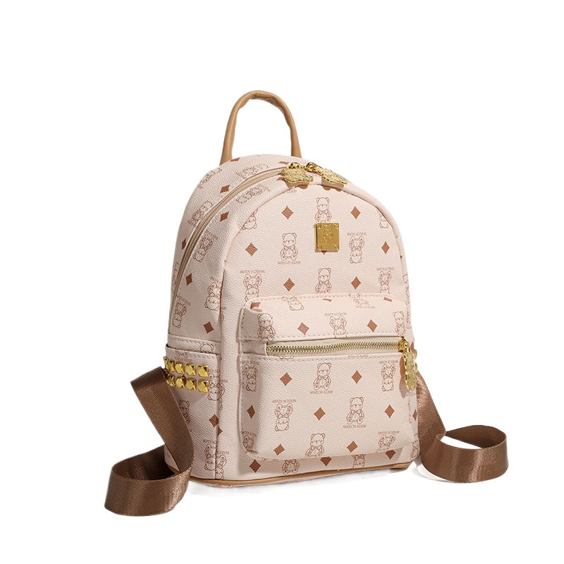 กระเป๋าเป้ลายหมีเพชรหัวเข็มขัดทองซิป/4 สี